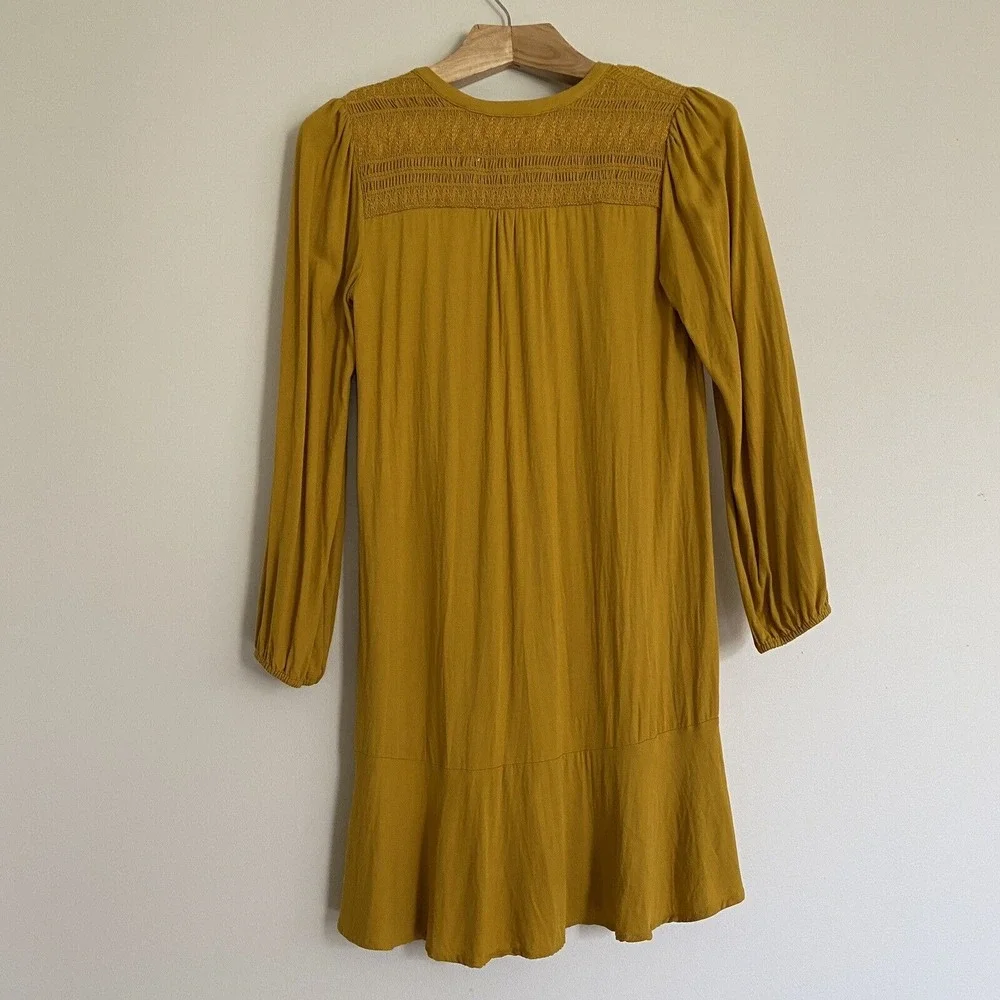 Maeve by Anthropologie Ragonda Yellow Tunic Dress Long Sleeve‎ Women's size 8